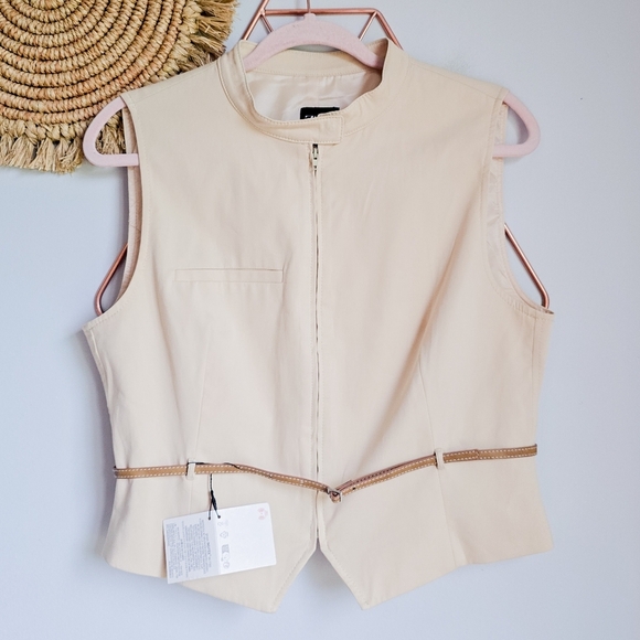 ZARA New Blogger Fav Ivory Belted Tailored Vest Waistcoat Womens Size Large - Picture 12 of 12